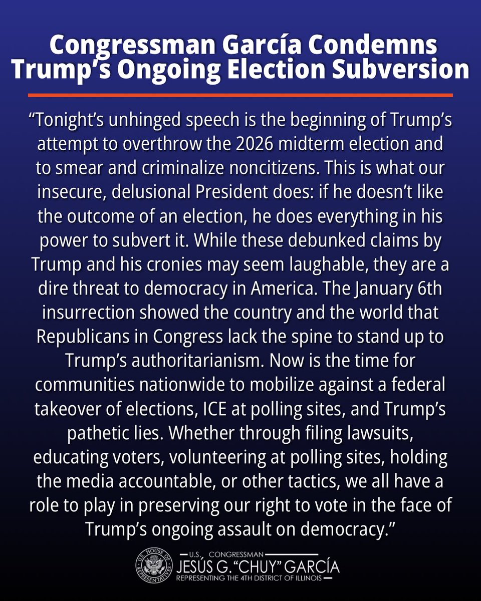 ​RT by @ChicagoContrar1: Pretty rich coming from a guy who has subverted voters in his district by denying them opportunity to choose their representative when he pulled the bait-&-switch to pullout & have Patty Garcia file in his place at the last minute. He was even condemned by Democrats in Congress! 